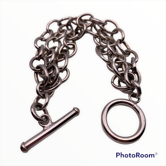 3-Stand Sterling Silver Link Bracelet W/Toggle Clasp - NEW - Picture 3 of 4